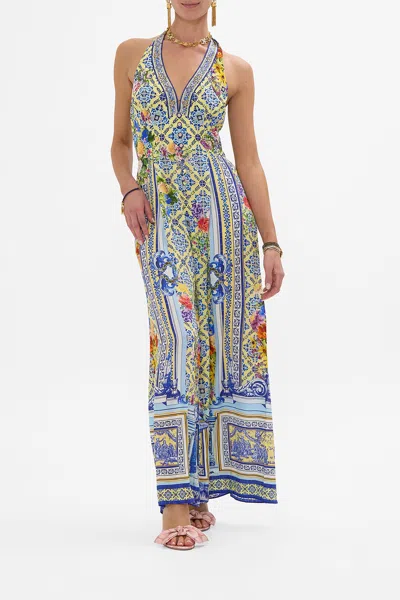 Camilla Halterneck Jumpsuit With Tie Neck Wall To Wall Wonders In Blue