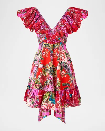 Camilla Heirloom Empire Frill-neck Mini Dress In Multi