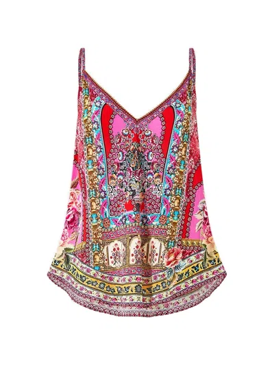 Camilla Heirloom Empire V-neck Sleeveless Blouse In Red