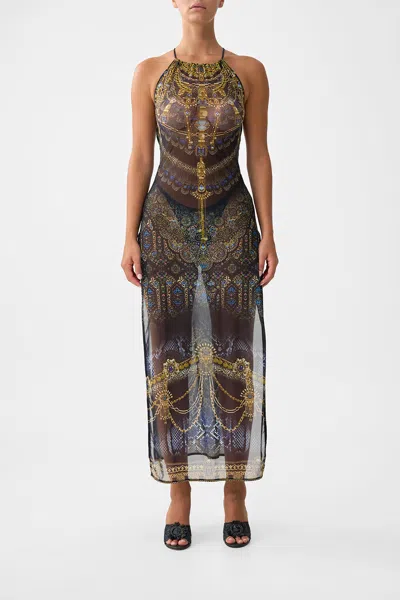 Camilla High Neck Beach Maxi Dress With Tie Back Song Of The Solstice In Black