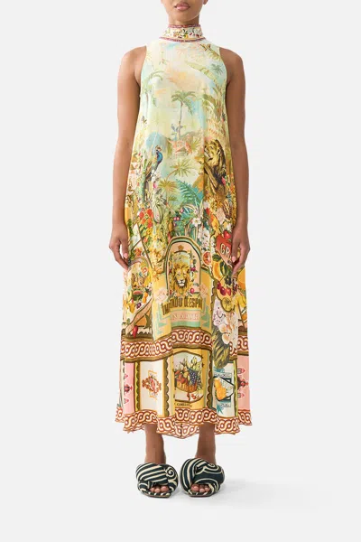 Camilla High Neck Dress With Back Neck Tie Va Va Vintage In Multi