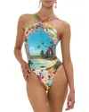 Camilla Bathing Bombshell High-neck One-piece Swimsuit In Blue