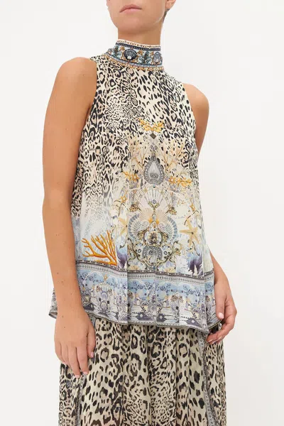 Camilla High Neck Top Back Neck Tie Sea Horse Sonnet In Multi