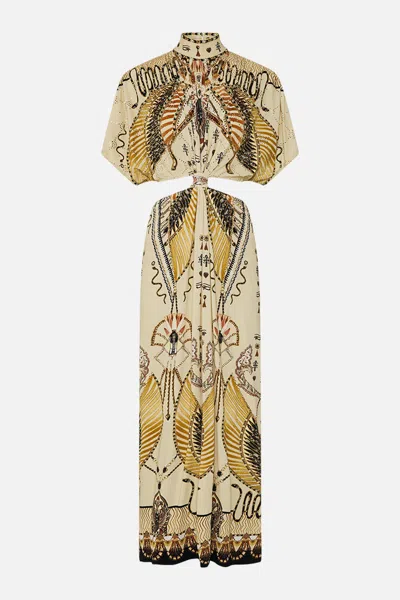 Camilla High Neck Twist Cut Out Jersey Dress Gateway To The Afterlife In Brown