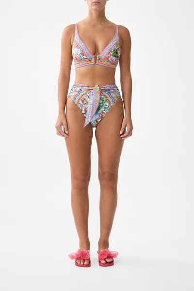 Camilla High Tri Bikini Top With U Ring Front Trim Turkish Delight In Multi