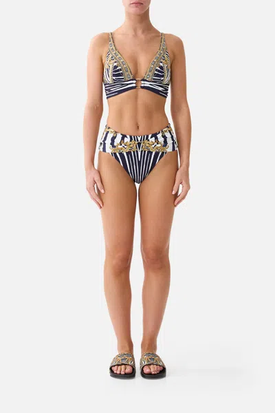 Camilla High Waist Bikini Bottom W Pleat Waist Trim Zig Zag Zoo In Black