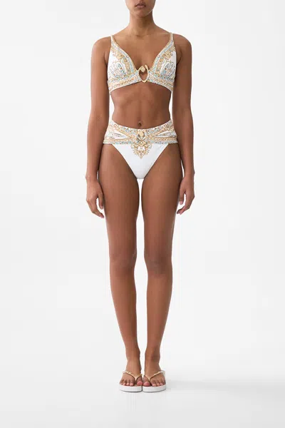 Camilla High Waist Bikini Bottom With Pleat Waist Trim Ottoman Dynasty In White