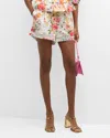 Camilla Sew Yesterday Floral Lace-trimmed Linen Shorts In Sew Yesterday