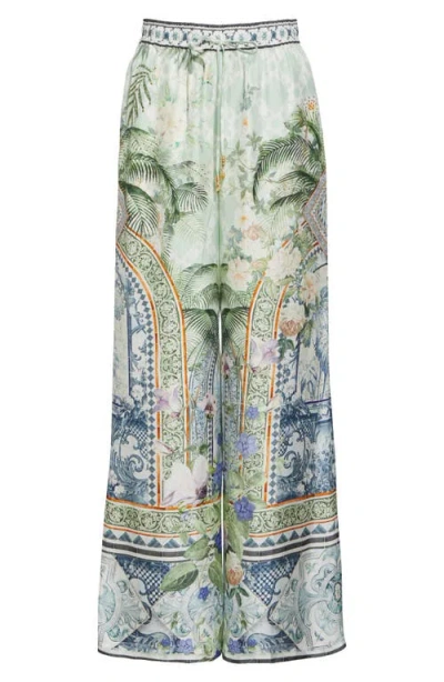 Camilla High Waist Wide Leg Silk Lounge Pants In Jardim Party