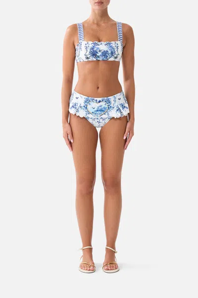 Camilla High Waisted Bikini Bottom W Skirt The Porcelain Parlour In Blue