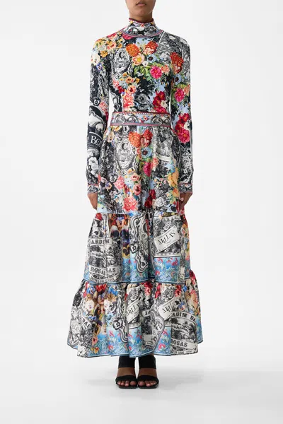 Camilla High Waisted Tiered Skirt Flower Showers In Multi