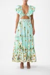Camilla High Waisted Tiered Skirt In Floral Freefall In Blue