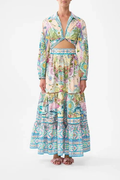 Camilla High Waisted Tiered Skirt Just Coasting In Blue