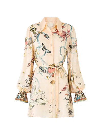 Camilla House Of Horoscopes Shirt Mini Dress In Neutral