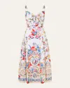 Camilla Ballerina Tie-detailed Cutout Ruched Floral-print Cotton-blend Midi Dress In Multi