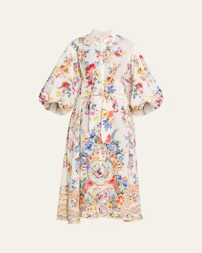 Camilla Waist Tie Shirt Dress With Bubble Sleeve I Left My Heart In Granada In Multi