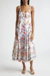 Camilla Ballerina Tie-detailed Cutout Ruched Floral-print Cotton-blend Midi Dress In Multi