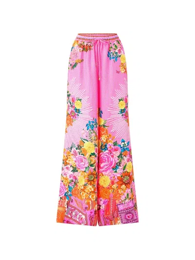 Camilla Illustration Nation Floral Printpalazzo Pants In Pink