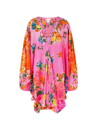 Camilla Illustration Nation V-neck Mini Kaftan In Pink