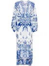 Camilla V Neck Kaftan With Ties Immortal Ink In White