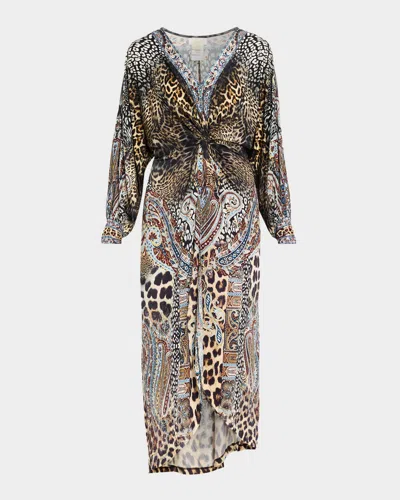 Camilla Istanbul Animalia Long Gathered Panel Dress In Multi