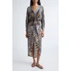 Camilla Istanbul Animalia Twist Front Long Sleeve Jersey Midi Dress In Multi