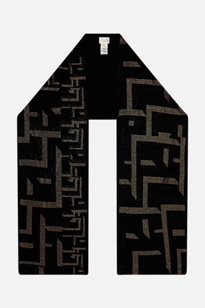 Camilla Jacquard Scarf Temples Of Dendara In Black