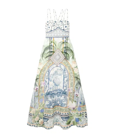 Camilla Jardim Party Crystal-embellished Printed Linen And Silk-blend Maxi Dress In Multi