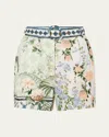 Camilla Tuck Front Belted Shorts In Jardim Party