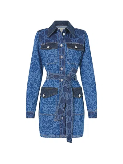 Camilla Jenna Belted-waist Cotton Mini Dress In Blue