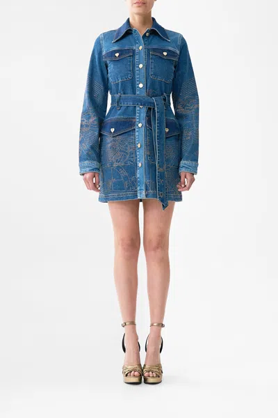 Camilla Jenna Zodiac Zone Belted Mini Dress Denim In Blue