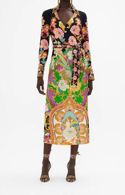Camilla Jersey Collared Dress In Sundowners In Sicily In Multi