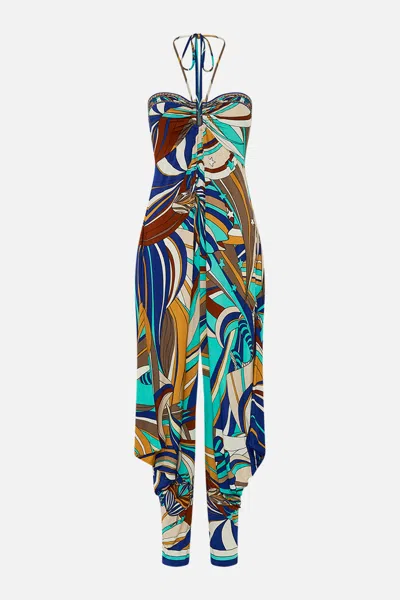 Camilla Jersey Draped Pant Jumpsuit With Hardware Oasis Oracle In Multi