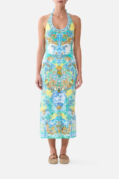 Camilla Jersey Halter Dress Dial Up The Tiles In Blue
