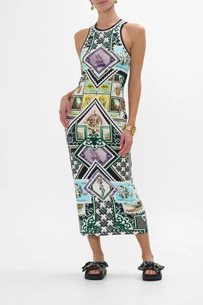 Camilla Studded Printed Cotton-blend Jersey Midi Dress In Green