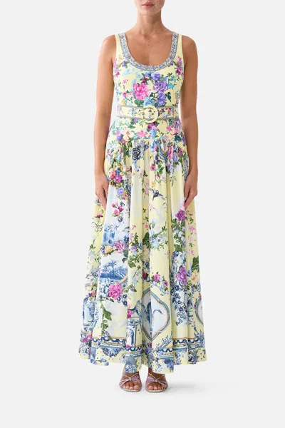 Camilla Jersey Tank Dress With Contrast Skirt Chinoiserie Child In Yellow
