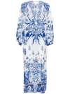 Camilla V Neck Kaftan With Ties Immortal Ink In Blue