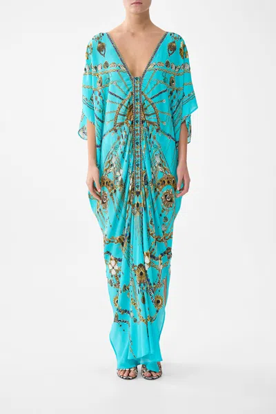 Camilla Kaftan With Front Tab Detail Totems And Treasures In Green