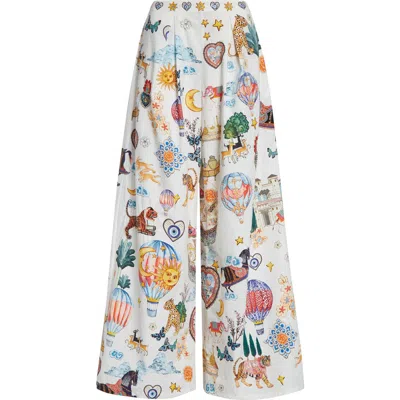 Camilla Kapadokya Kitsch Pleated Organic Cotton Wide Leg Pants In Multi