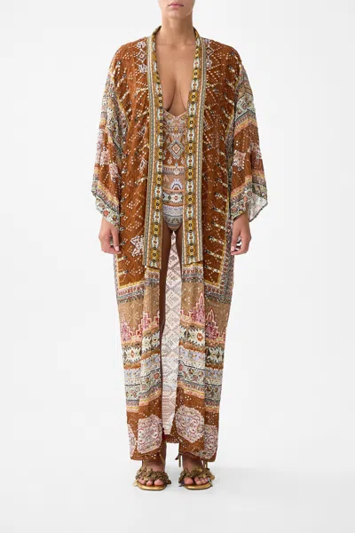 Camilla Kimono Layer With Collar Fabric Of Time In Brown