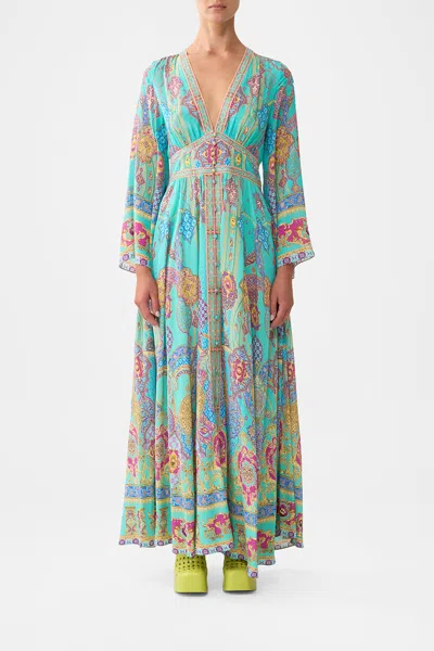Camilla Kimono Sleeve Dress With Shirring Detail The Concubines Corridor In Multi