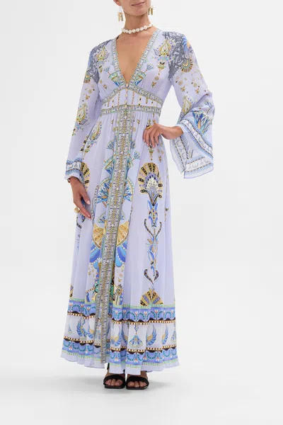 Camilla Kimono Sleeve Dress With Shirring Detail Under Scarab Skies In Blue