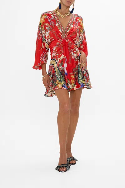 Camilla Kimono Sleeve Mini Dress Lisboa Luxe In Red