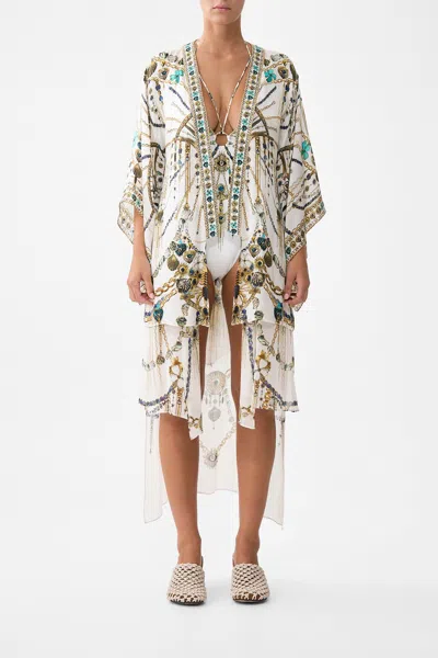 Camilla Kimono With Long Underlayer Chain Gang In White