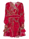 Camilla Button Front Frill Dress Kissed By A Cobra In Red