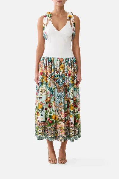 Camilla Knit Bodice Silk Spliced Midi Dress Magic Of The Mercado In Multi