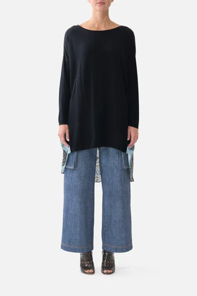 Camilla Knit Jumper With Pleated Silk Back Fiesta In Black