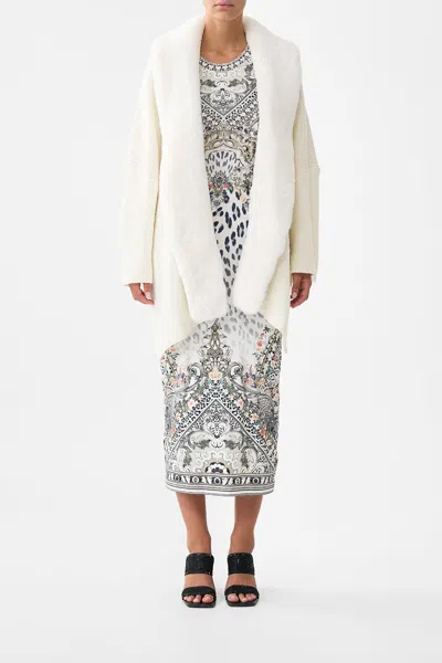 Camilla Knit Relaxed Layer With Faux Fur Marble Heaven In White