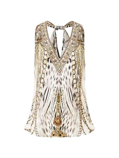 Camilla Knot-back V-neck Blouse In Brown