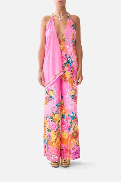 Camilla Knotted Scarf Top Illustration Nation In Pink
